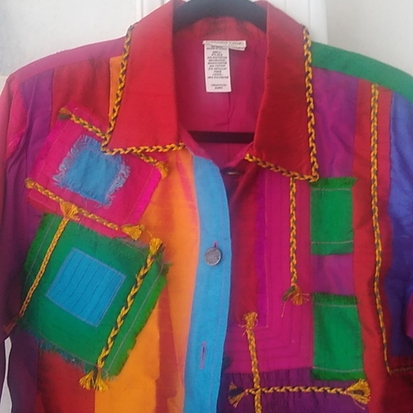 Coldwater Creek Jacket Large Red pink Blue Silk - Picture 4 of 10